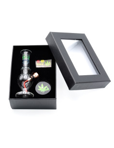 Set (bong sticla 12cm+site+grinder) Round Happy Leaf / Toro 2