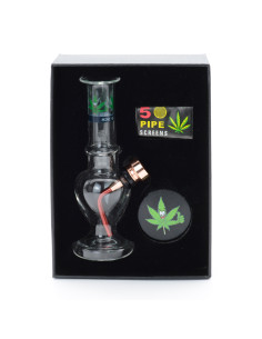 Set (bong sticla 12cm+site+grinder) Round Happy Leaf / Toro